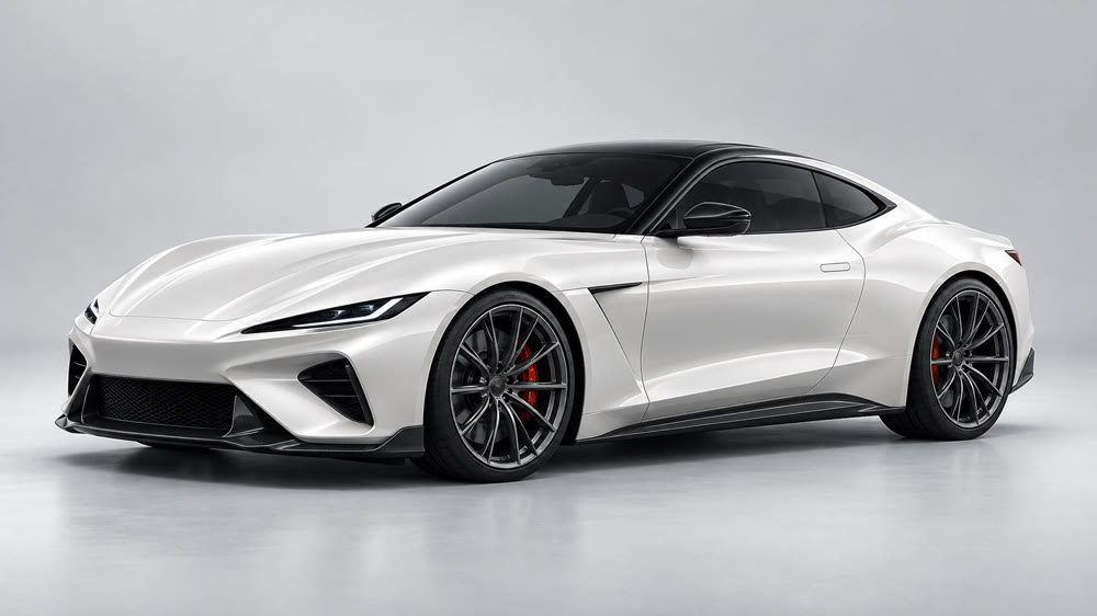 Fictional pearl-white sports coupe reference for the Unforgettable car reveal